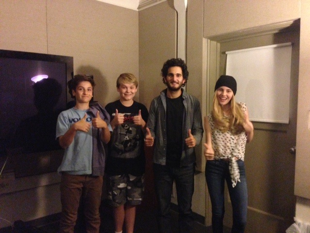 Reese Hartwig, Tao Helm, Ella Wahlestedt, and director Dave Green doing ADR for ECHO