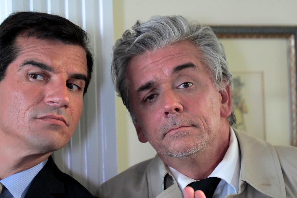 As Detective Dibiasi, in the guise of Columbo, with Michael Stewart as Detective Flanigan in 
