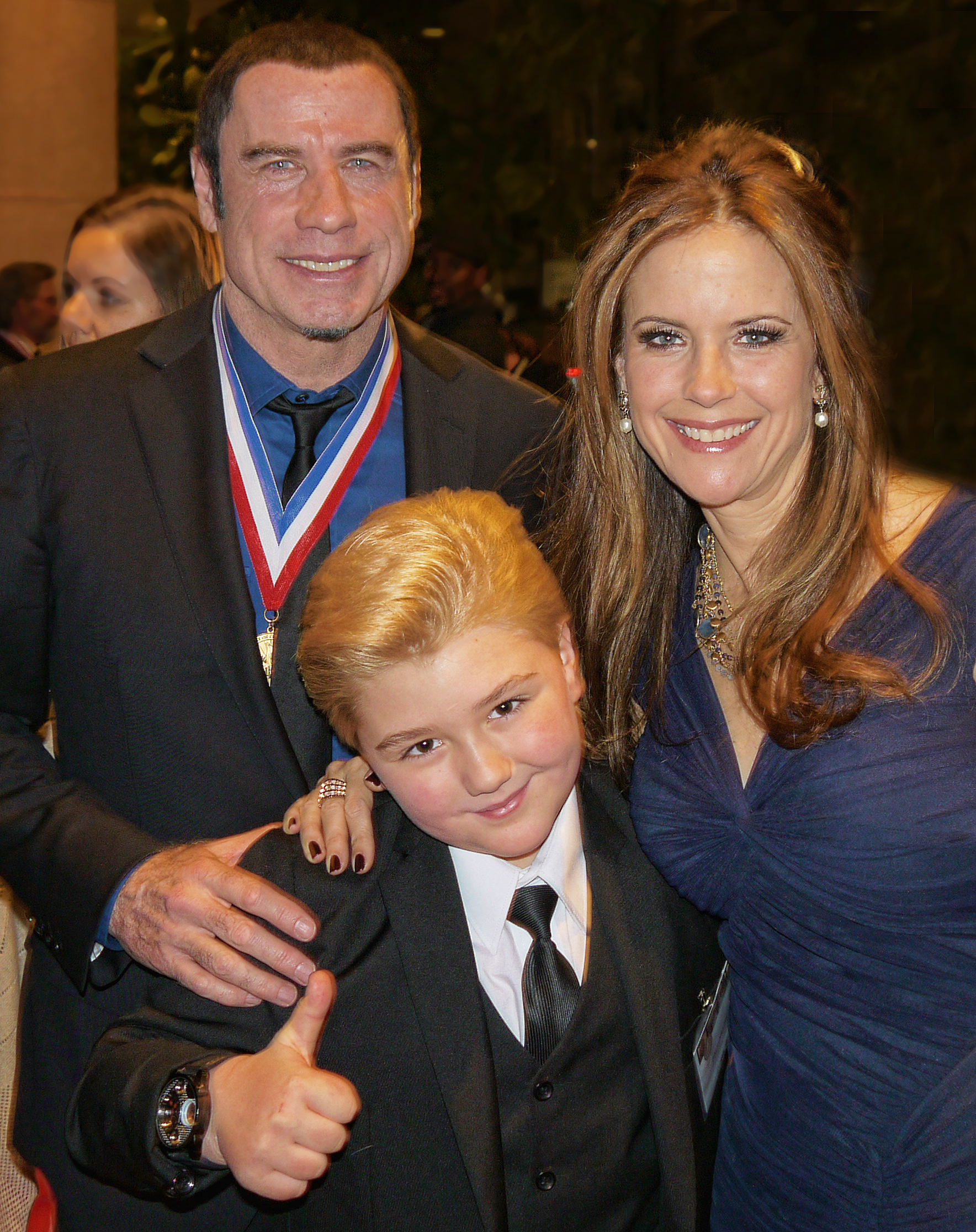 Zachary Alexander Rice with John Travolta and Kelly Preston at Living Legends of Aviation Gala