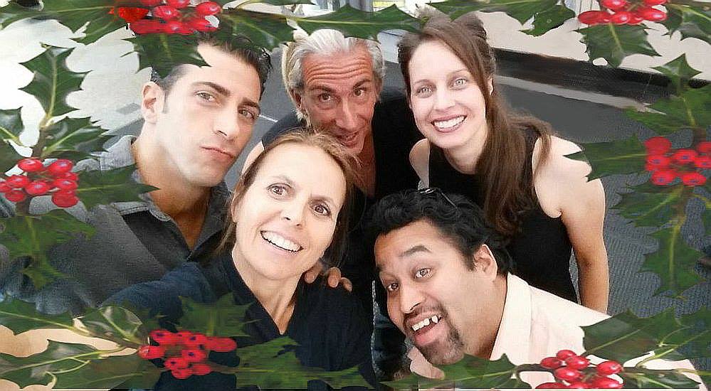 Peter Austin Noto, Co Host Jennifer Nuccitelli, Director of Photography Ellen Wolff, Production Assistant Rakesh Shah and guest, Giovanni Roselli take a moment for a quick pic. during a recent taping of The Peter Austin Noto Show.