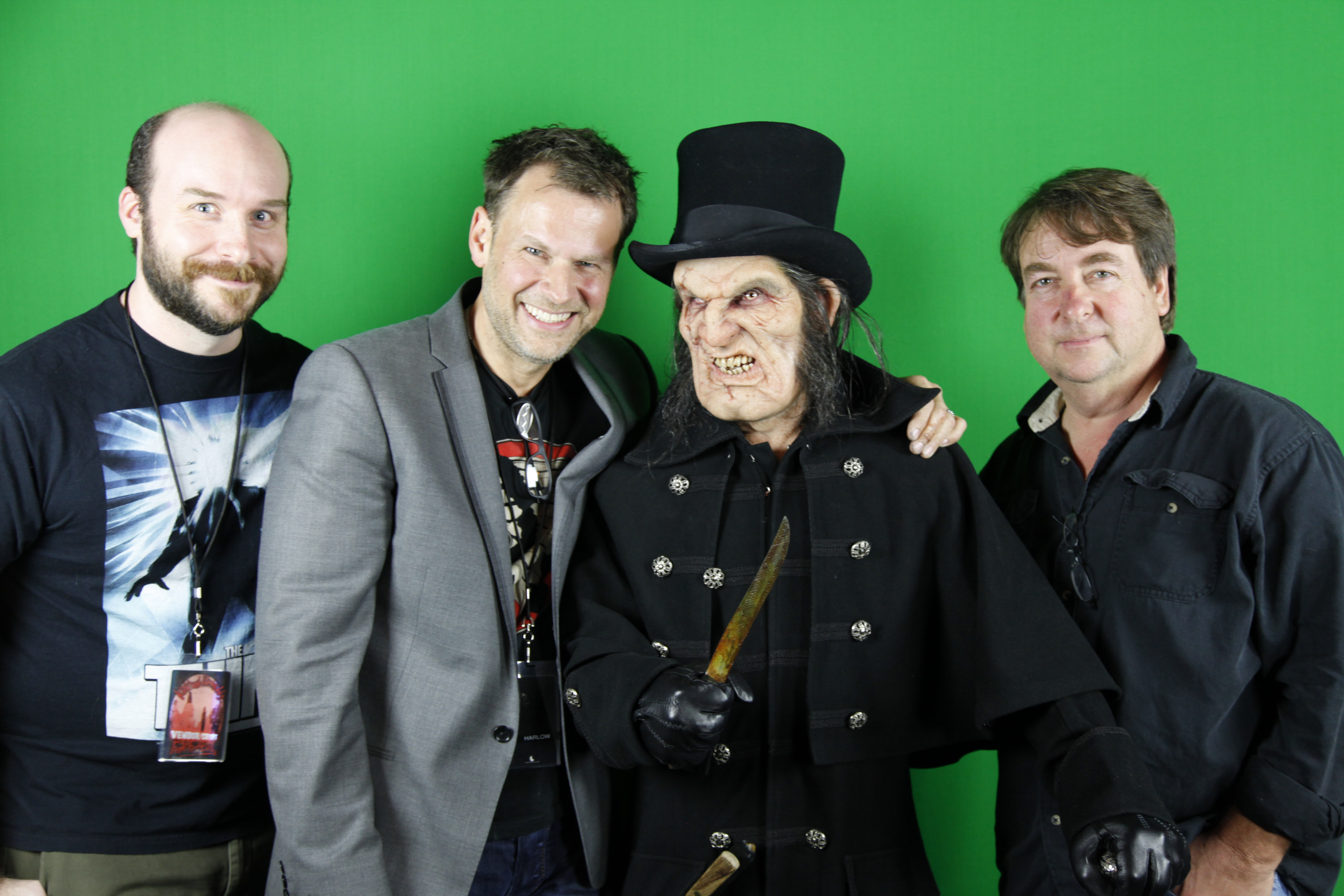 LtR: Jack Bennett, Joel Harlow, Scott Ian (in Jack the Ripper makeup) and Steve Buscaino at Kirk Von Hammett's Fear FestEVIL