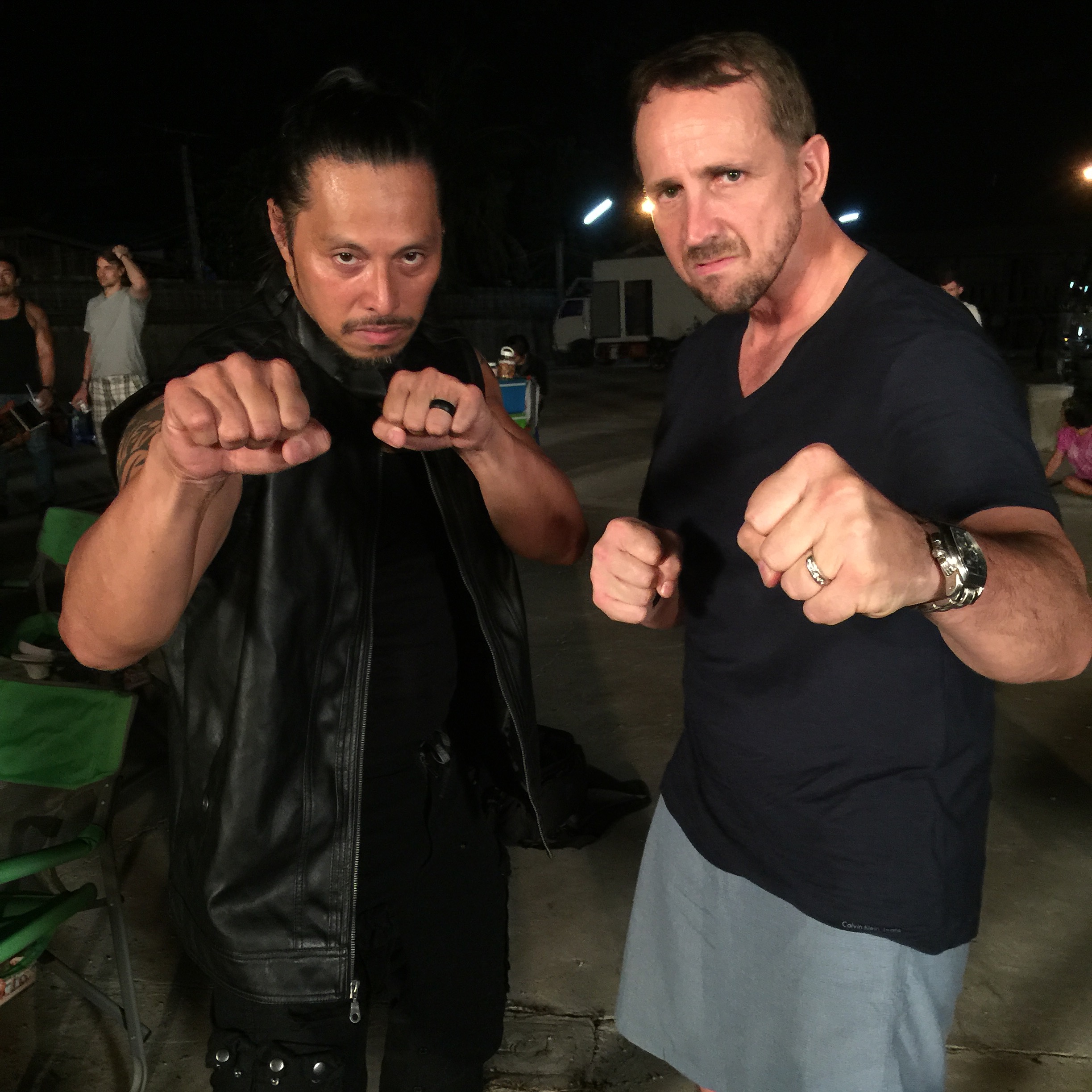 On the set of Kickboxer Vengeance with Sam Medina.