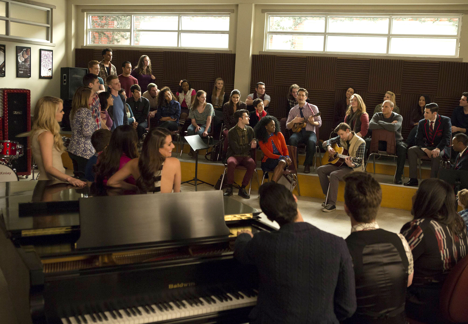 Still of Matthew Morrison and Chord Overstreet in Glee (2009)