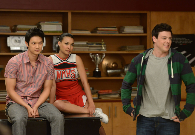 Still of Naya Rivera, Mike Harry and Cory Monteith in Glee (2009)