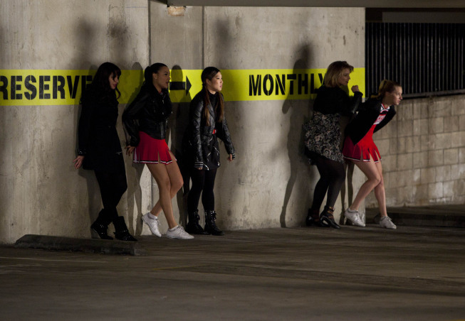Still of Lea Michele, Naya Rivera, Dianna Agron and Jenna Ushkowitz in Glee (2009)