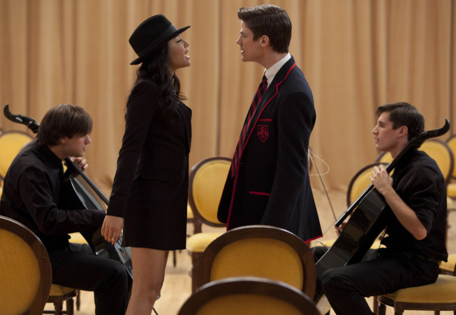 Still of Naya Rivera and Grant Gustin in Glee (2009)