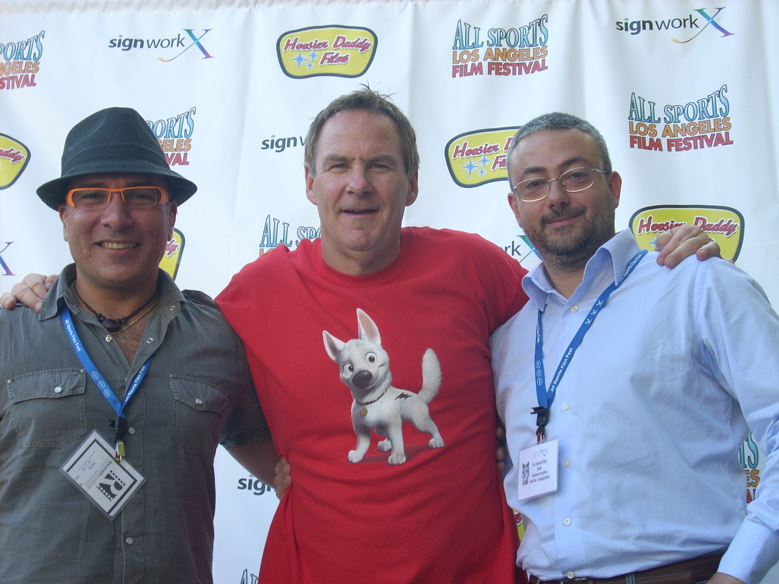 From the left: Director Graziano Molteni; Actor, director, producer Pat Battistini and screenwriter Vito Di Domenico at All Sports Los Angeles Film Festival 2010.