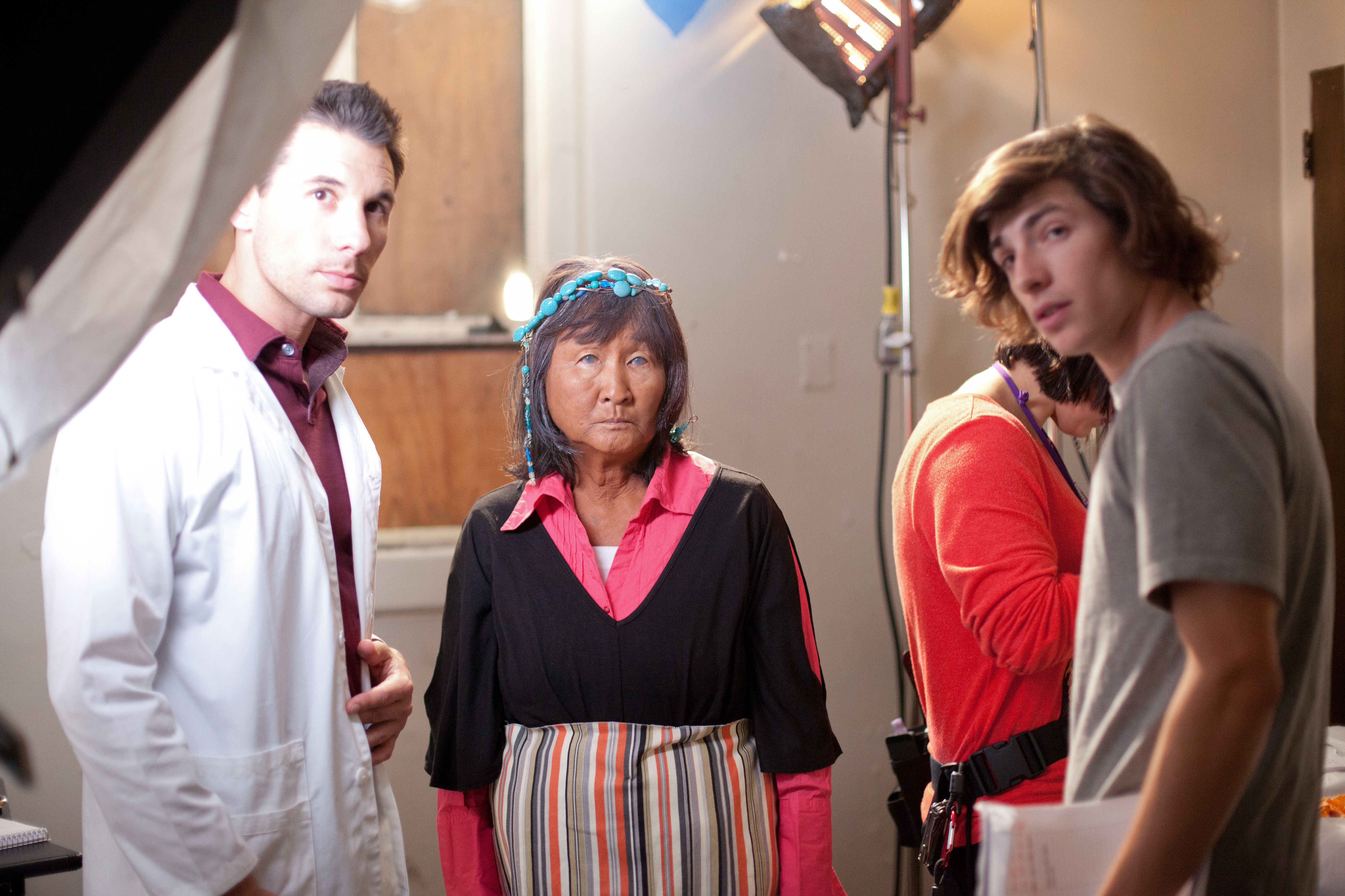 On set with Karen Yum and director Toby Wosskow while shooting 