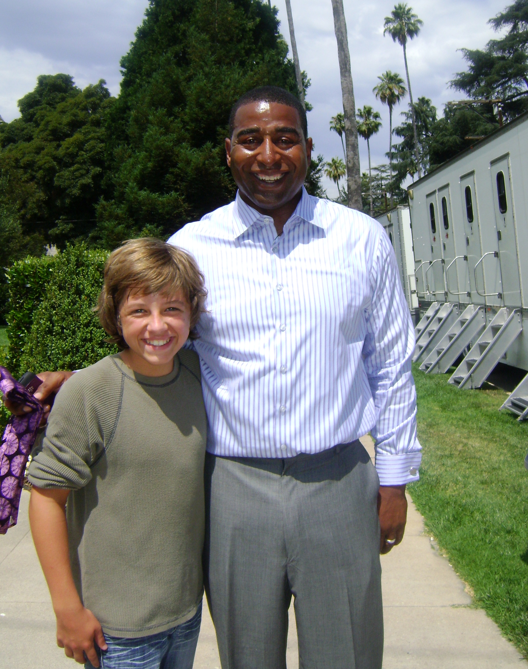 Austin with former NFL Football Player, Chris Carter and current ESPN Analyst, on the set of the ESPN NFL National Commercial