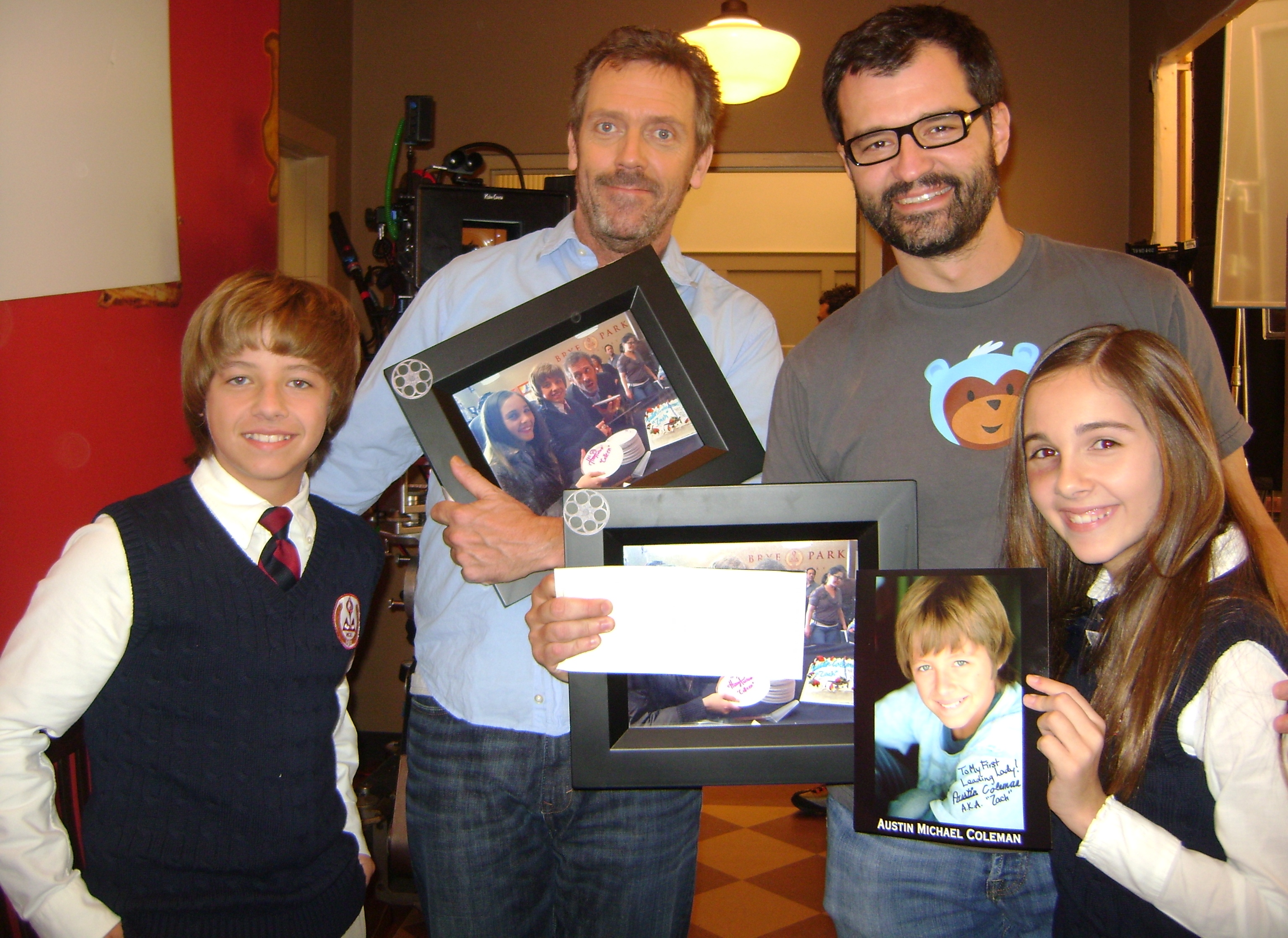 Austin with the Director of House MD, Greg Yaitanes, Hugh Laurie and Haley Pullos