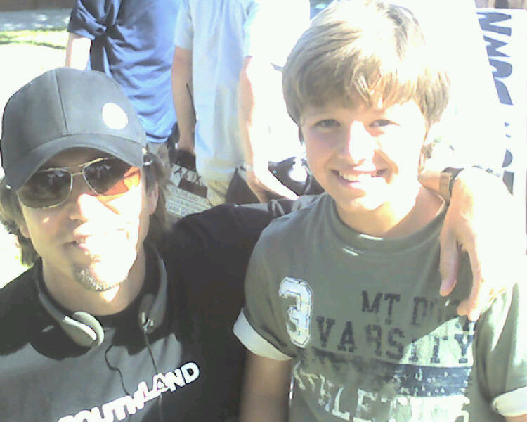 Austin working on the set of Warner Brothers' Southland with Director, Nelson McCormick