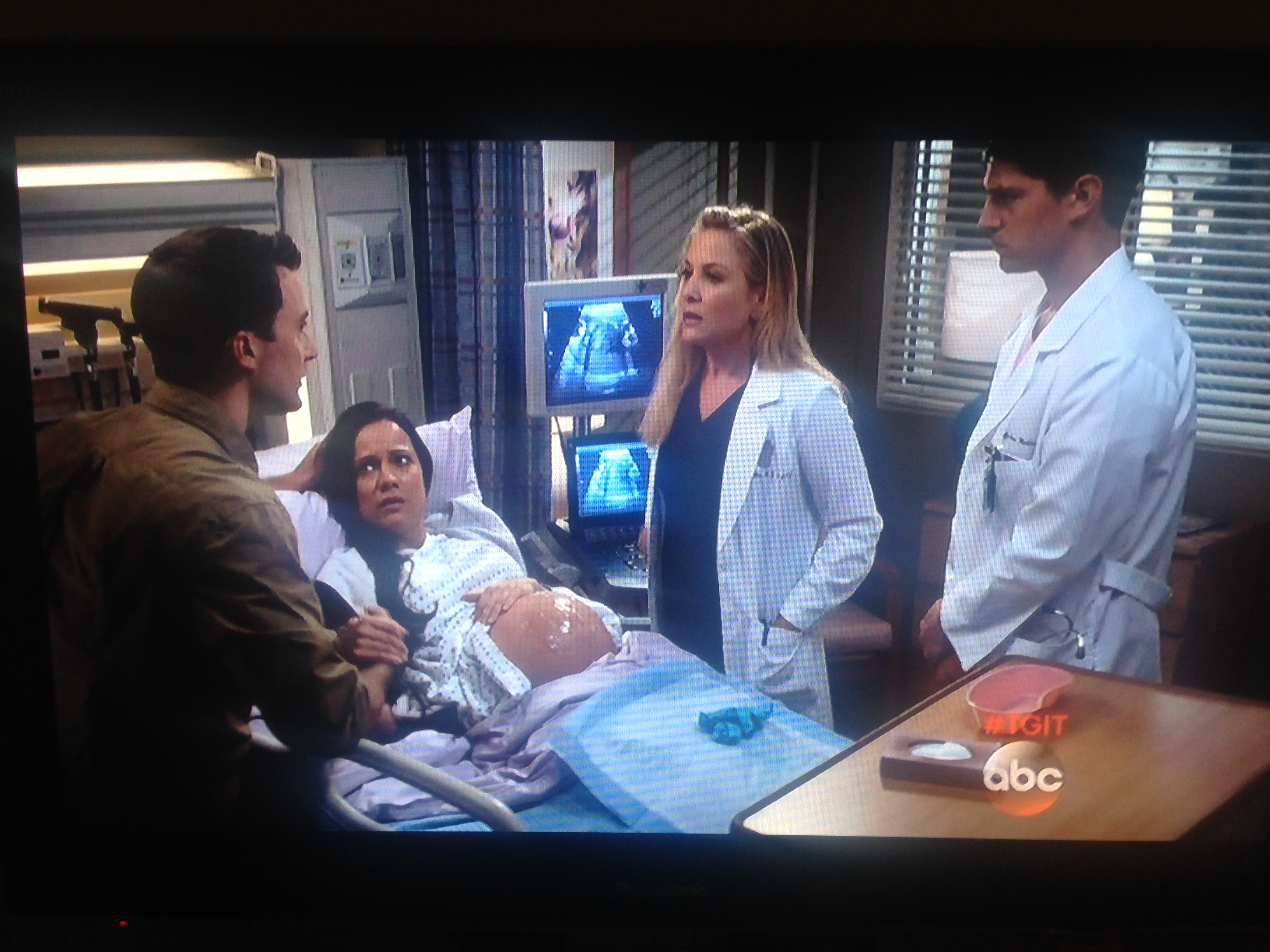 As Emily Jensen on Grey's Anatomy: Can we start again, please? with Jessica Capshaw and Nick D'Agostino.