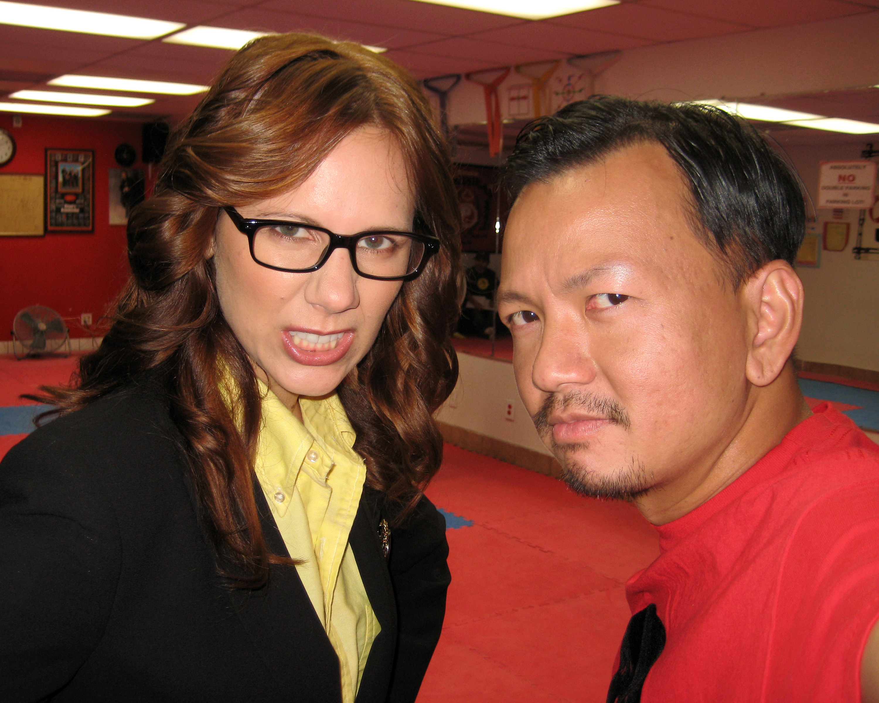 Carla Betz and Kevin Trang on set of 