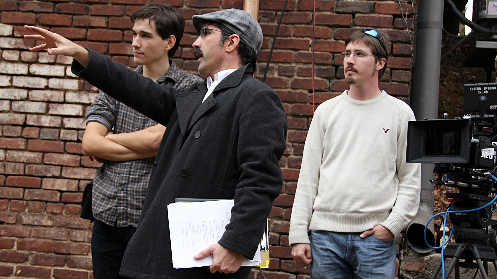 Jose collaborates with DP Jake Ures and producer John Pruner on a scene for Poe's Mystery Theatre at The Goatfarm Arts Center, Atlanta Georgia, in November 2013.