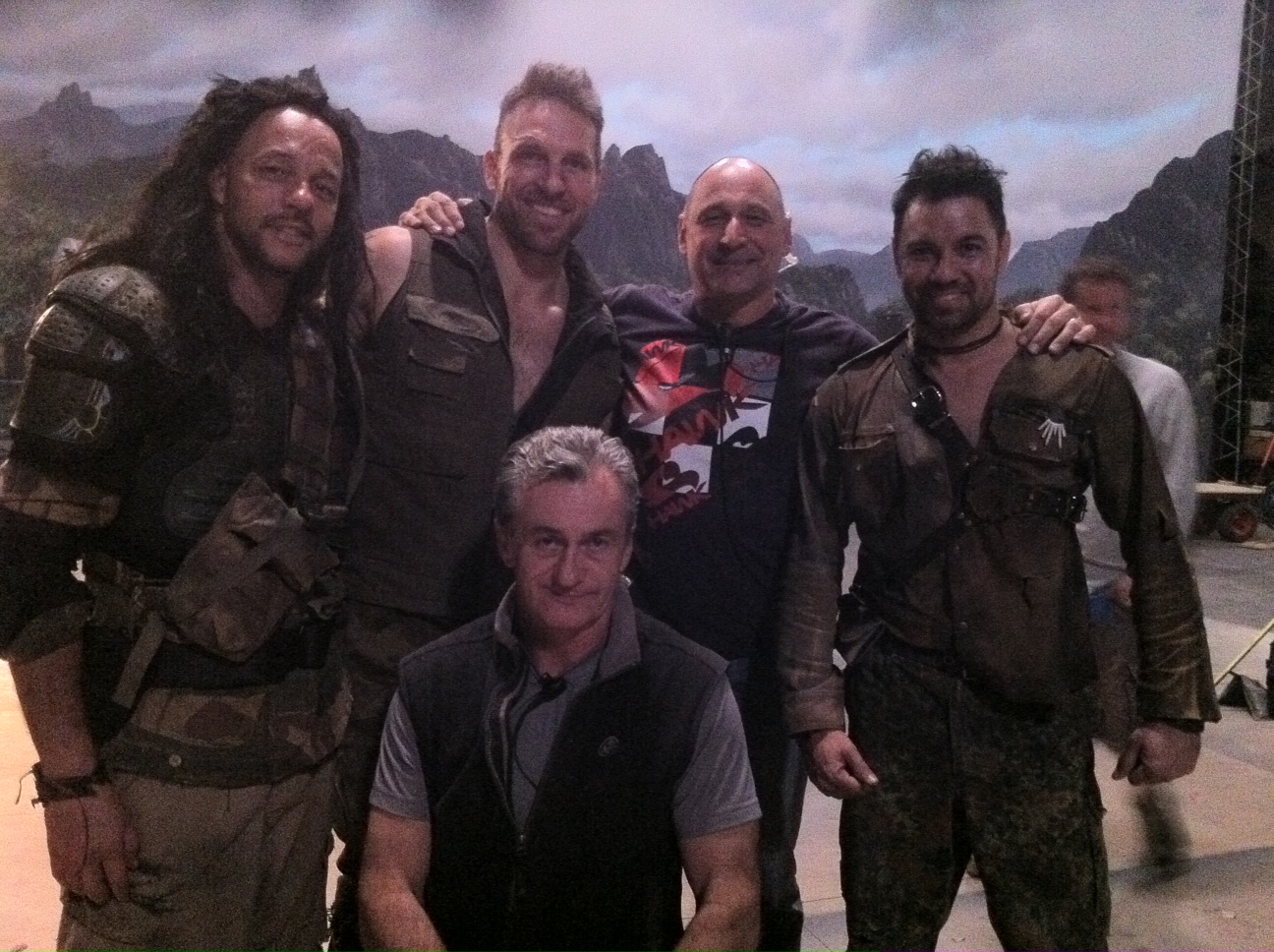 Philippe Deseck and stunt team on set of Terra Nova