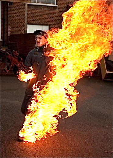 Tom Cheshire Performing Full Body Burn.