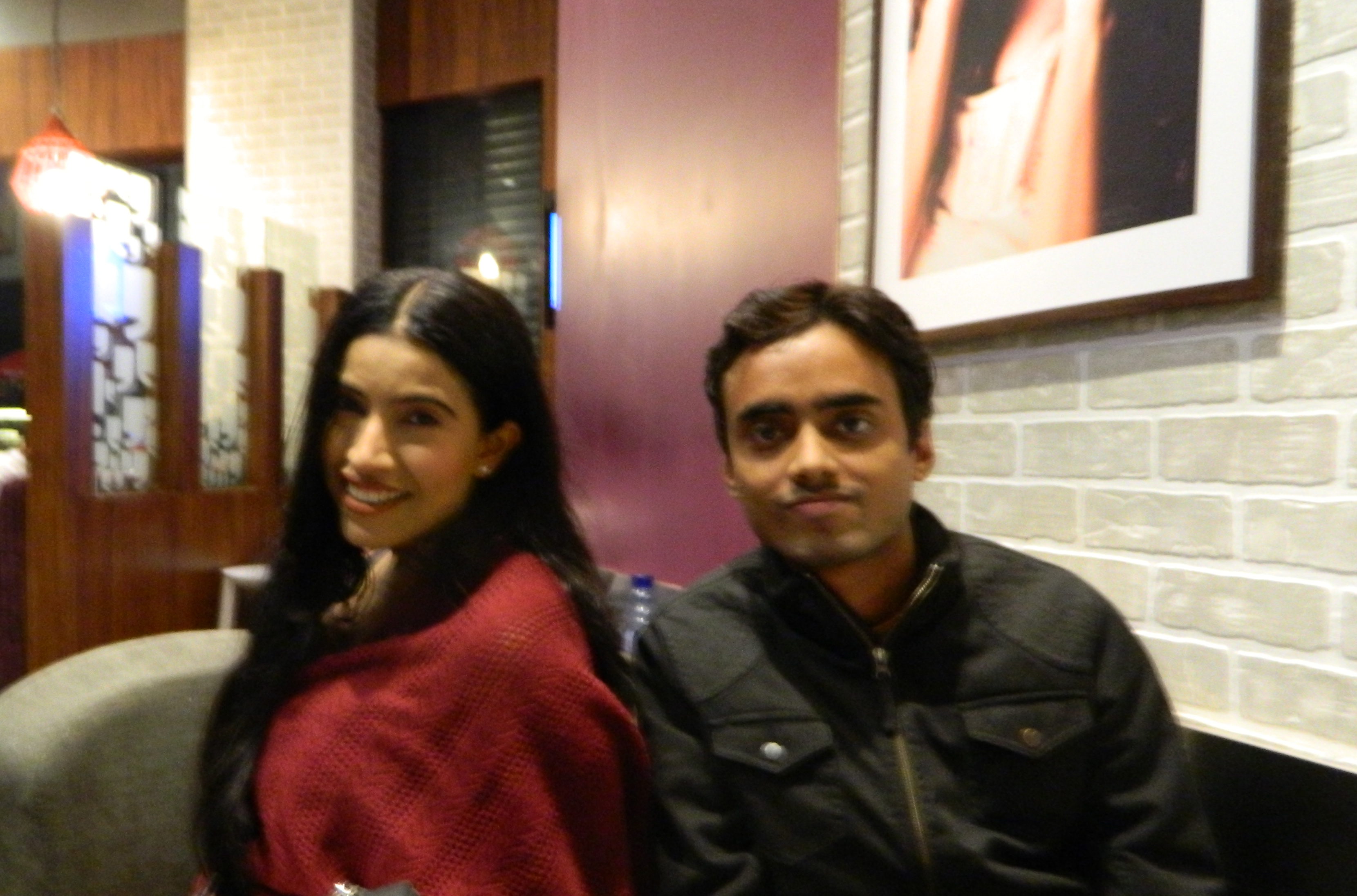 Kaustav Sinha (right) with the renowned Bollywood actress & model, Maushmi Udeshi in Mumbai (Bombay) on February 2013.
