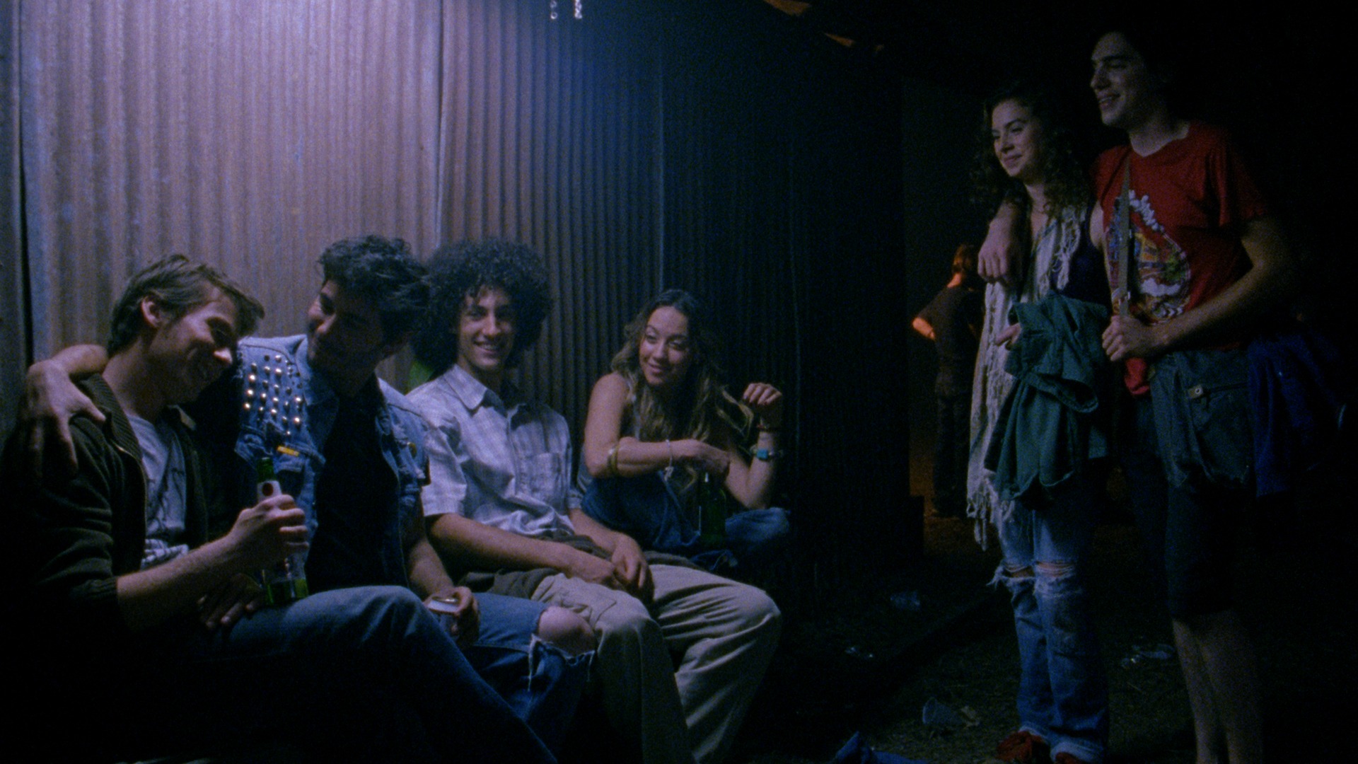 Azim Rizk with Lou Taylor Pucci, James Duval, Stella Maeve, Lindsey Garrett and Morgan Krantz on the set of All Together Now