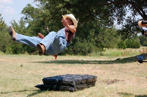 Lance stunt fall, on the set of 