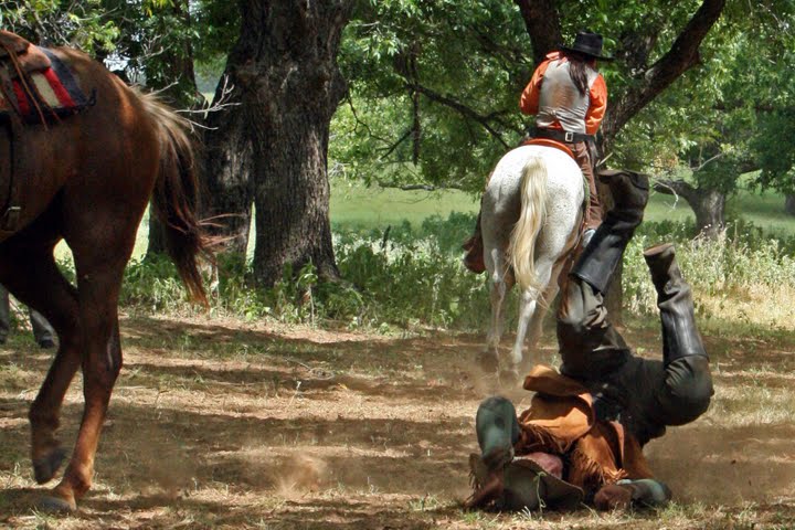 Lance stunt fall, kicked off a horse by fellow stuntman Wyatt Carter, for the film 