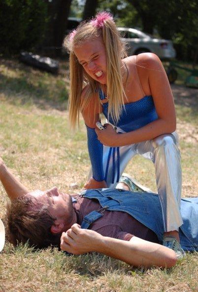 Lance getting beat up by 'Glitter Girl', aka Evie Louise Thompson, aka great actress! June 2009