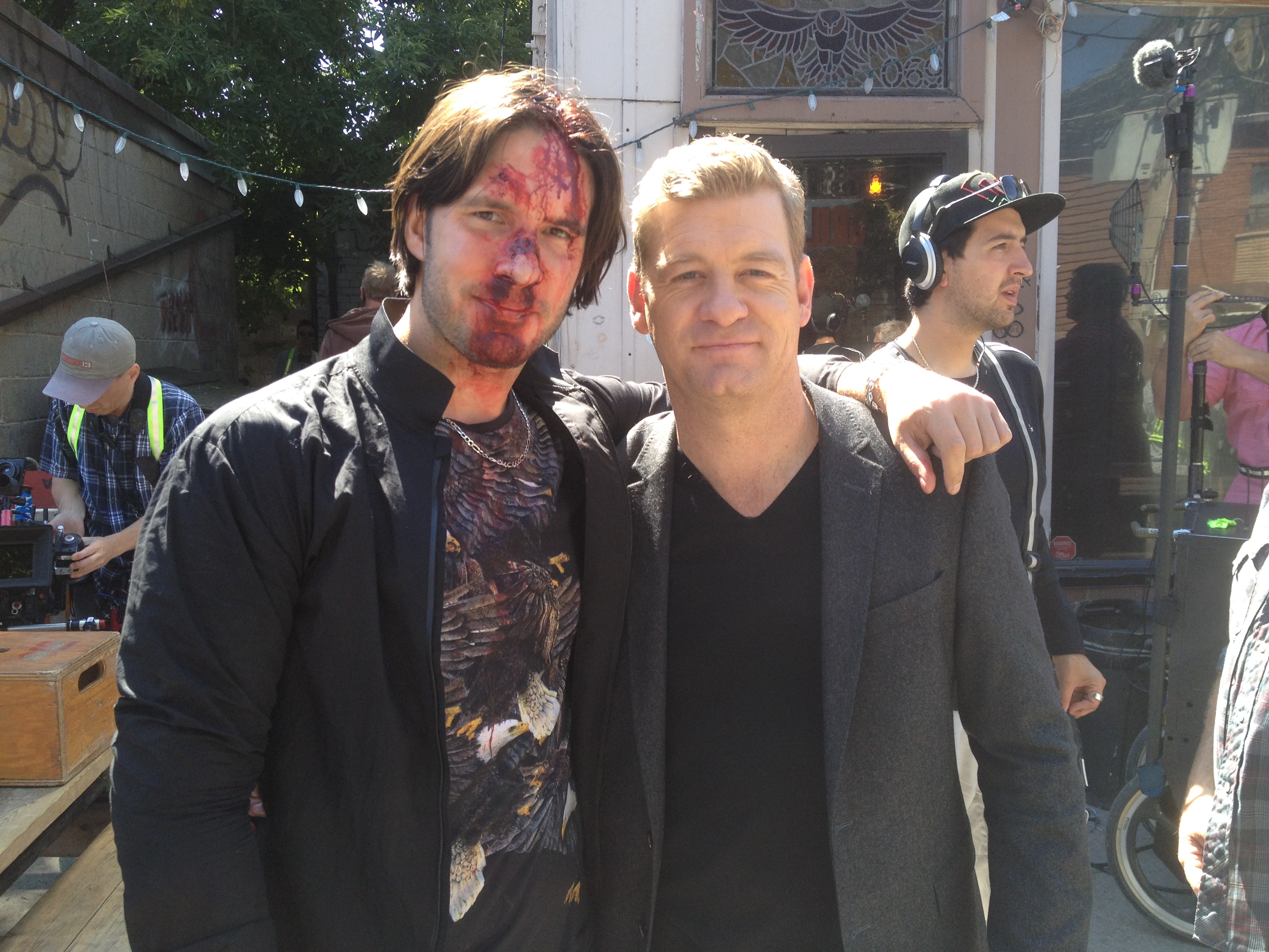 Andrew Zachar and Nic Bishop on set for Covert Affairs (2014)