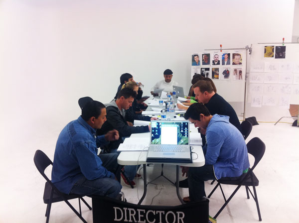 At a table Read including Actors Emilio Rivera and Lane Garrison