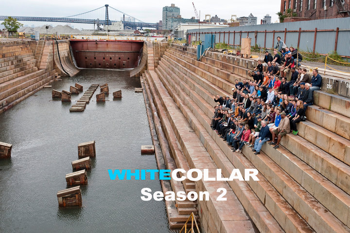 The whole cast and crew of White Collar Season 2 in Brooklyn Navy Yards.