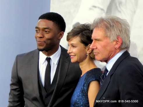 Chadwick Boseman, Actress Calista Flockhart and Harrision Ford, premiere night for 