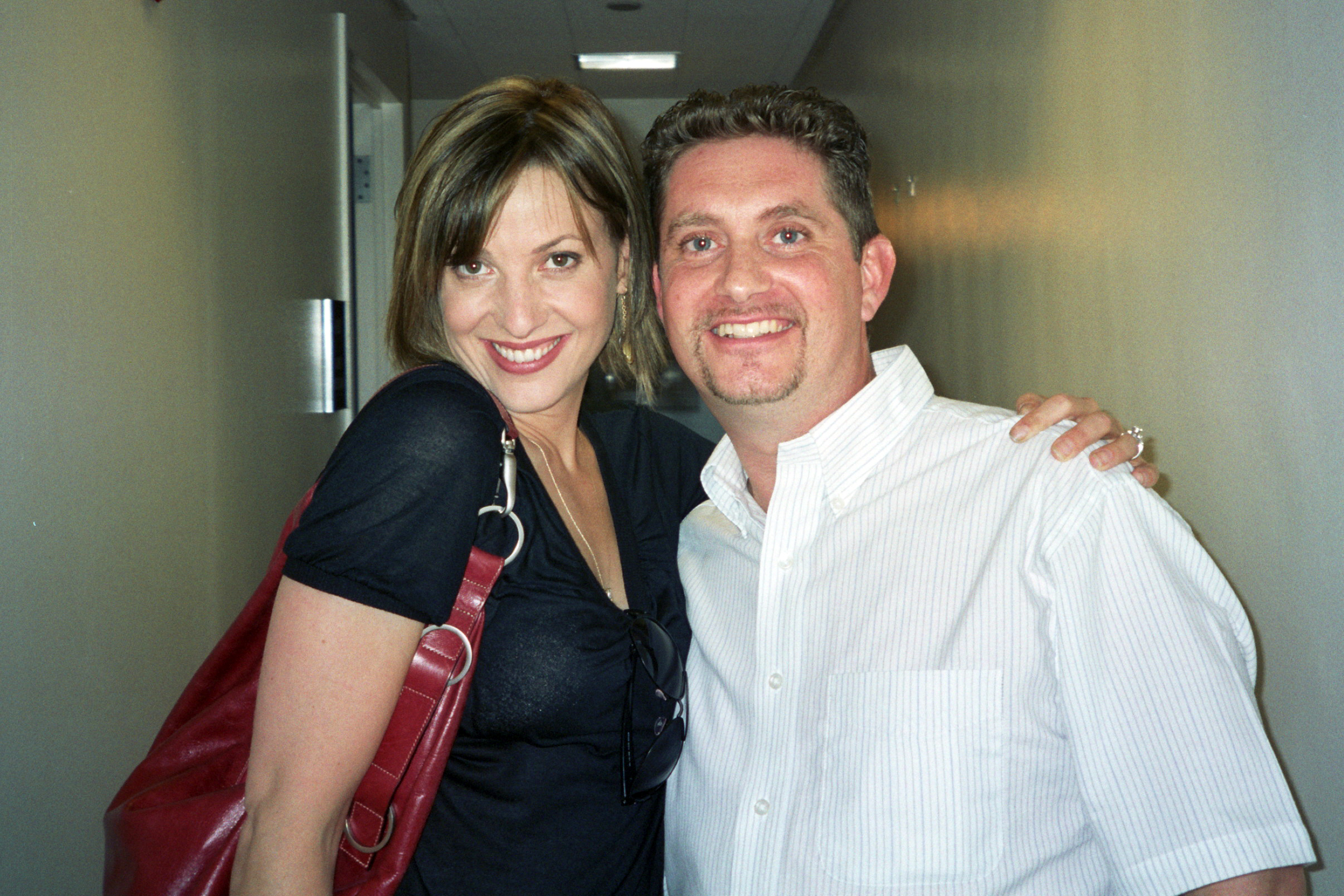 Comedian Bonnie Mcfarlane and actor Michael Christaldi in her dressing room at the Late Show with David Letterman.