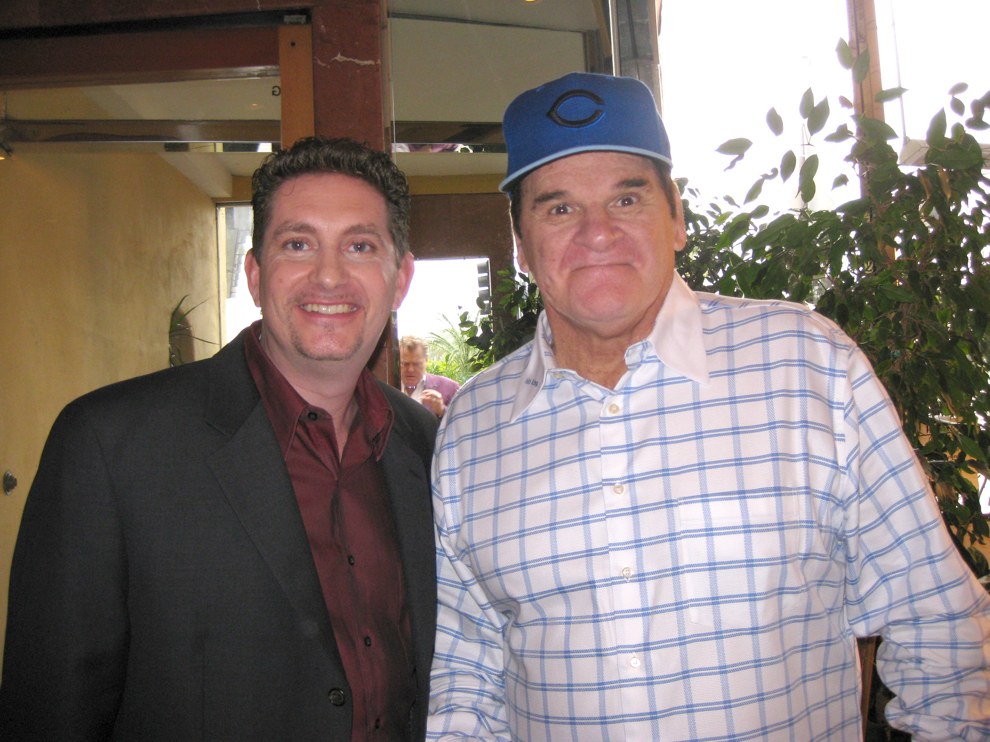 Baseball's Hit King Pete Rose and actor Michael Christaldi after filming a commercial in Los Angeles.