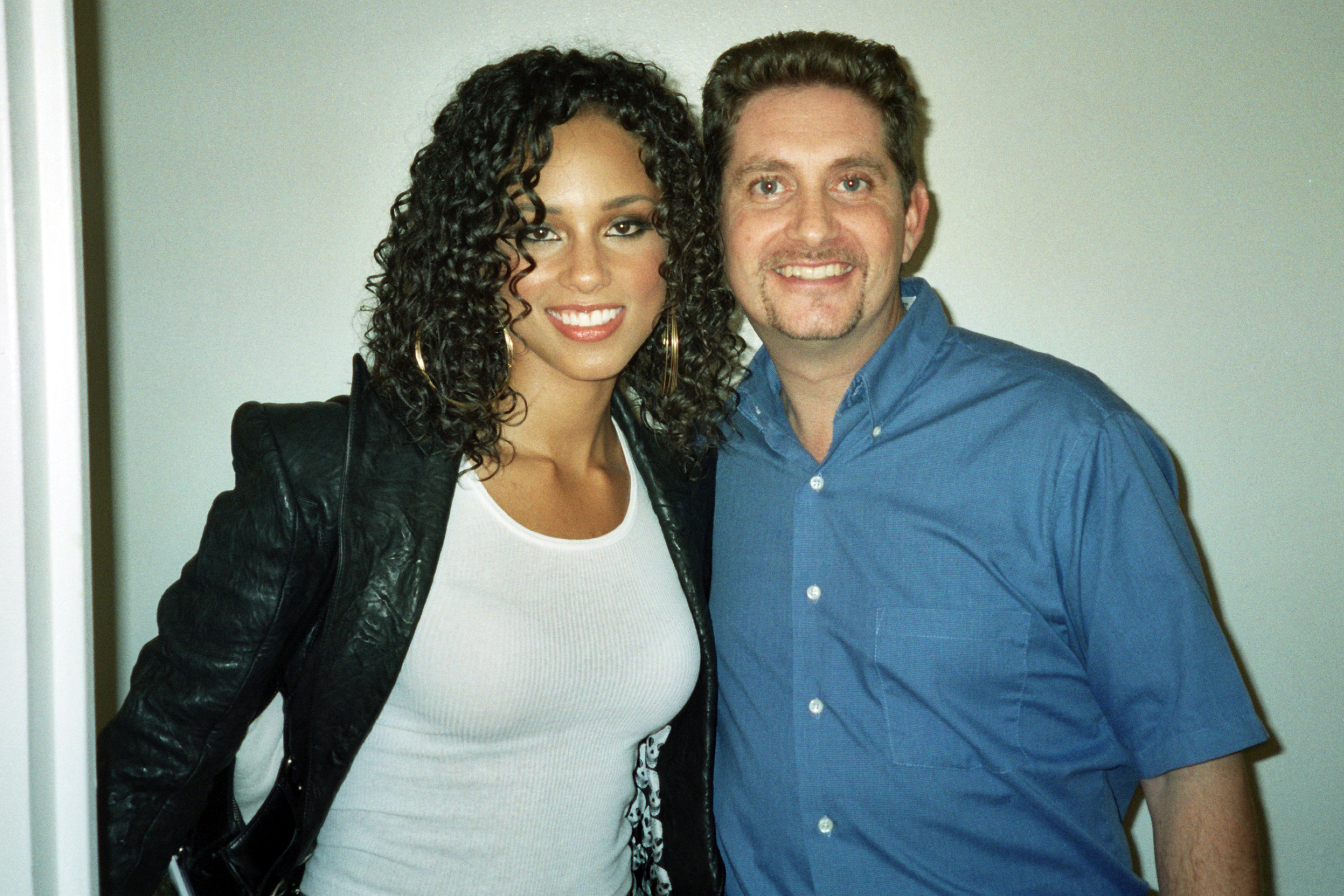 Singer Alicia Keys and Michael Christaldi backstage at The Late Show with David Letterman.