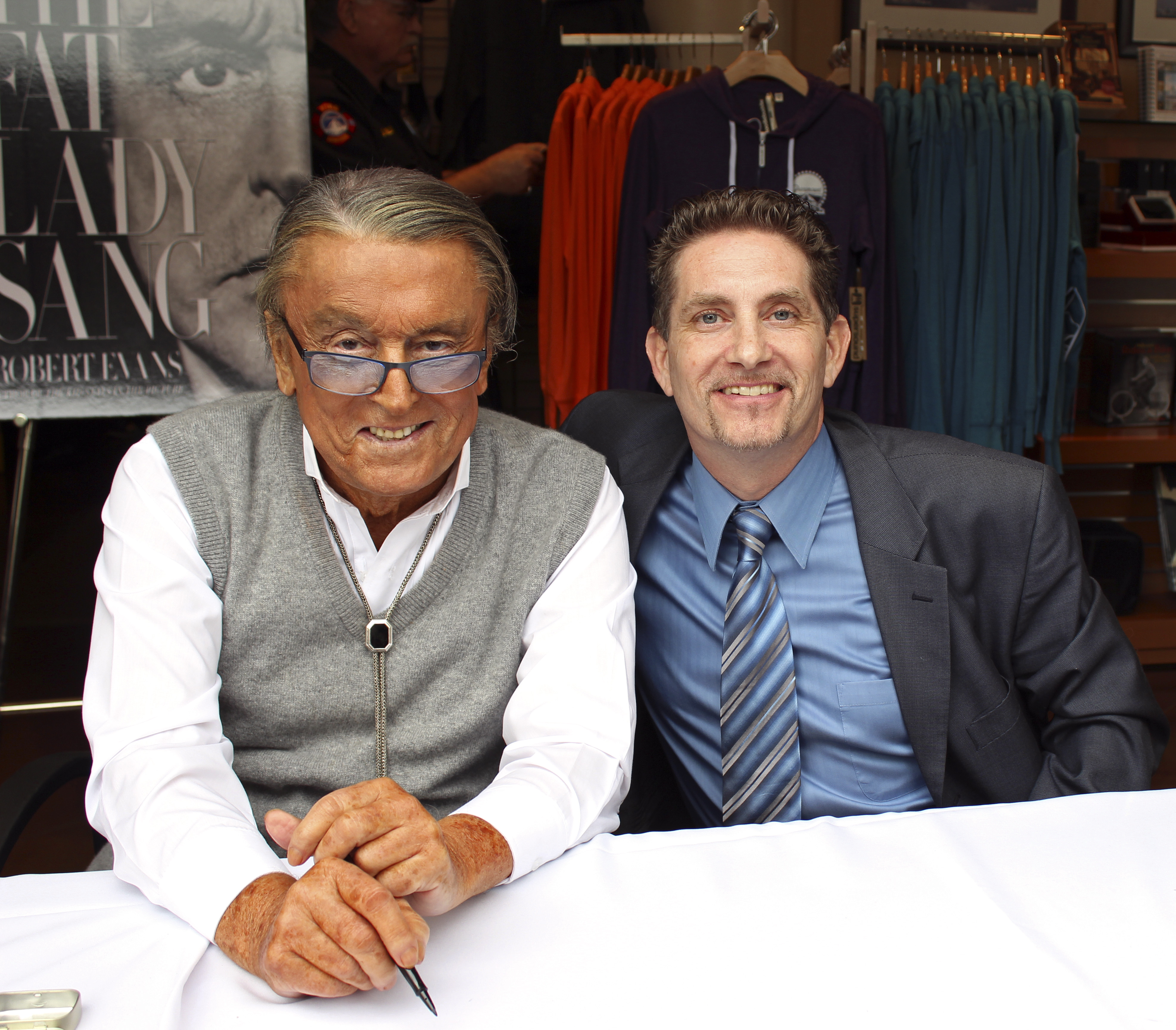 Robert Evans, former Head of Production at Paramount Pictures and producer of such films as Chinatown,Marathon Man and the Godfather with actor Michael Christaldi at Paramount Studios.