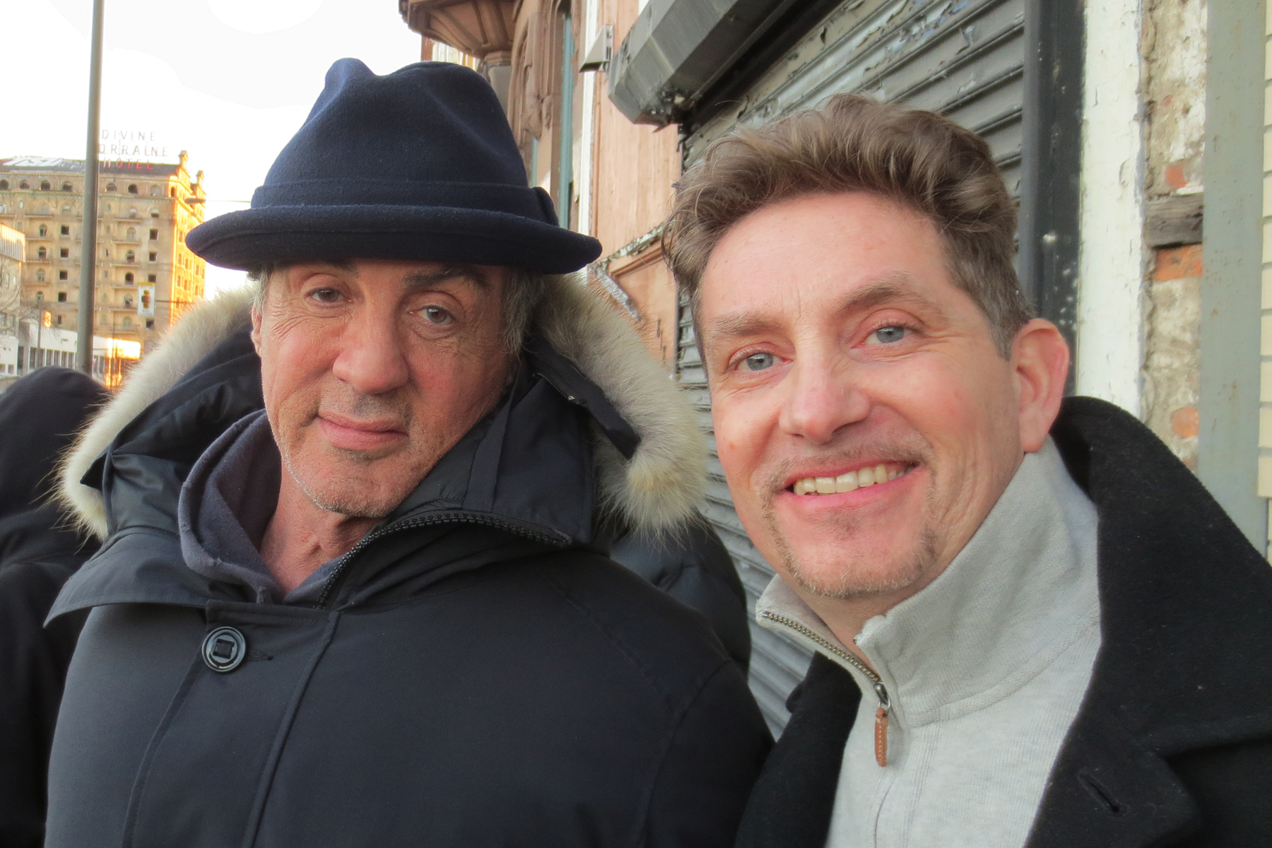 Sylvester Stallone and actor Michael Christaldi on the set of Creed the latest edition in the Rocky Balboa series.