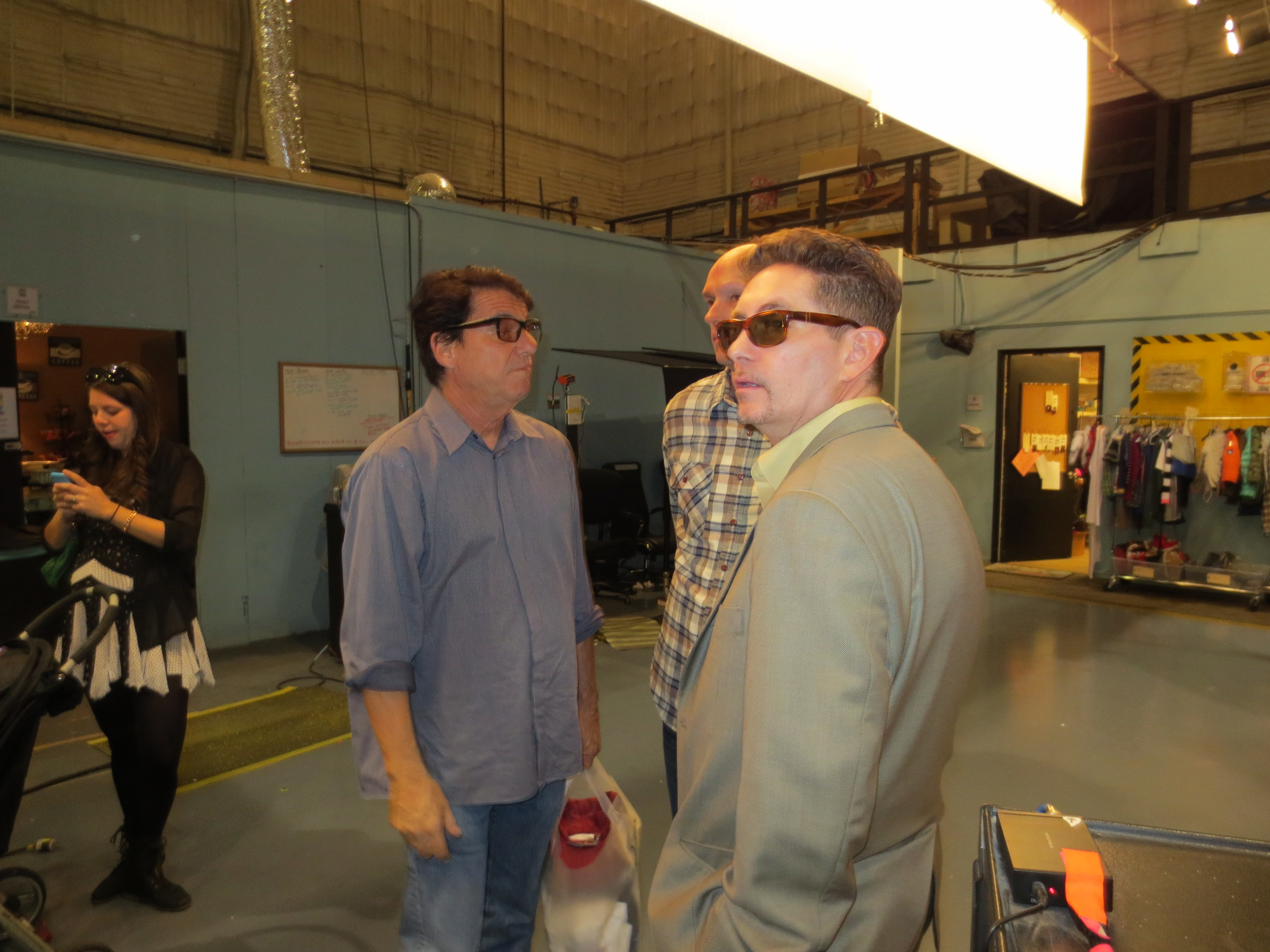 Anson Williams and Michael Christaldi visiting Star of Nicky,Ricky,Dicky & Dawn, Brian Stepanek on Stage 19 at Paramount Studios former home of the Happy Days TV series.