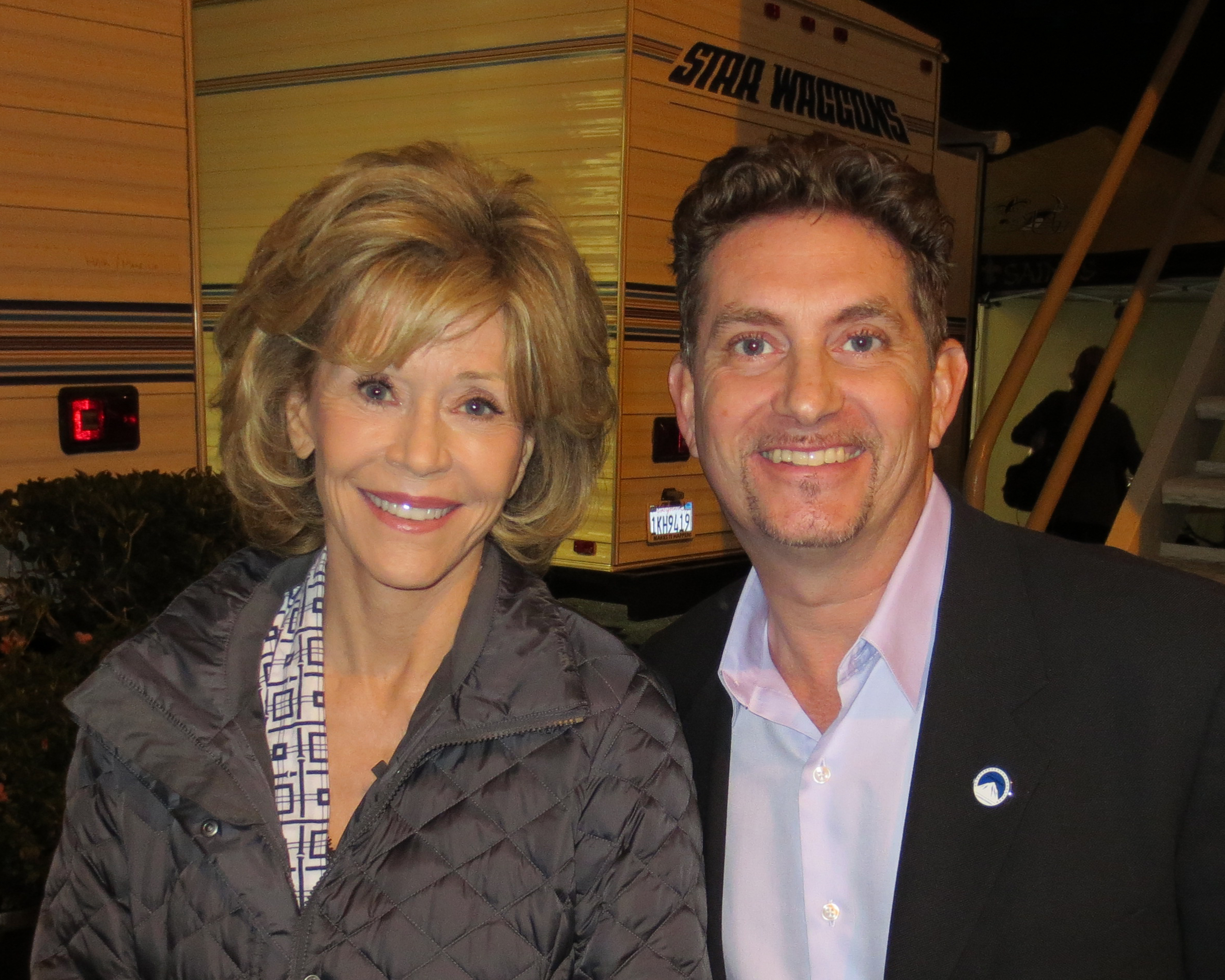 Jane Fonda and Michael Christaldi on the set of Grace and Frankie at Paramount Pictures.
