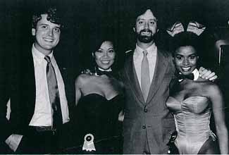 Kurt Kelly, Chuck Morgan of NBC and the Bunnies at The Playboy Mansion in Chicago. Circa 1983-84