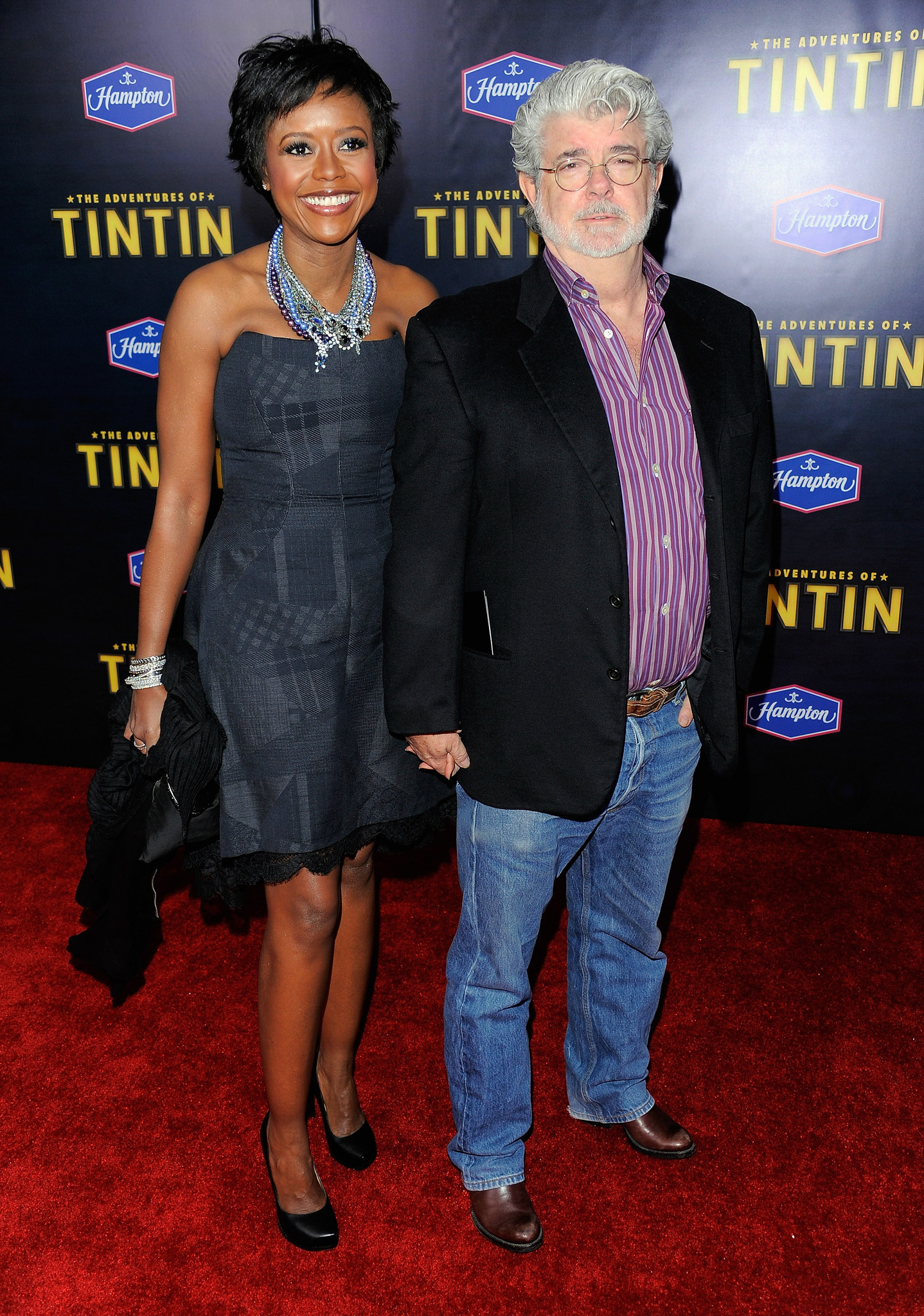 George Lucas and Mellody Hobson at event of Tintino nuotykiai. Vienaragio paslaptis (2011)