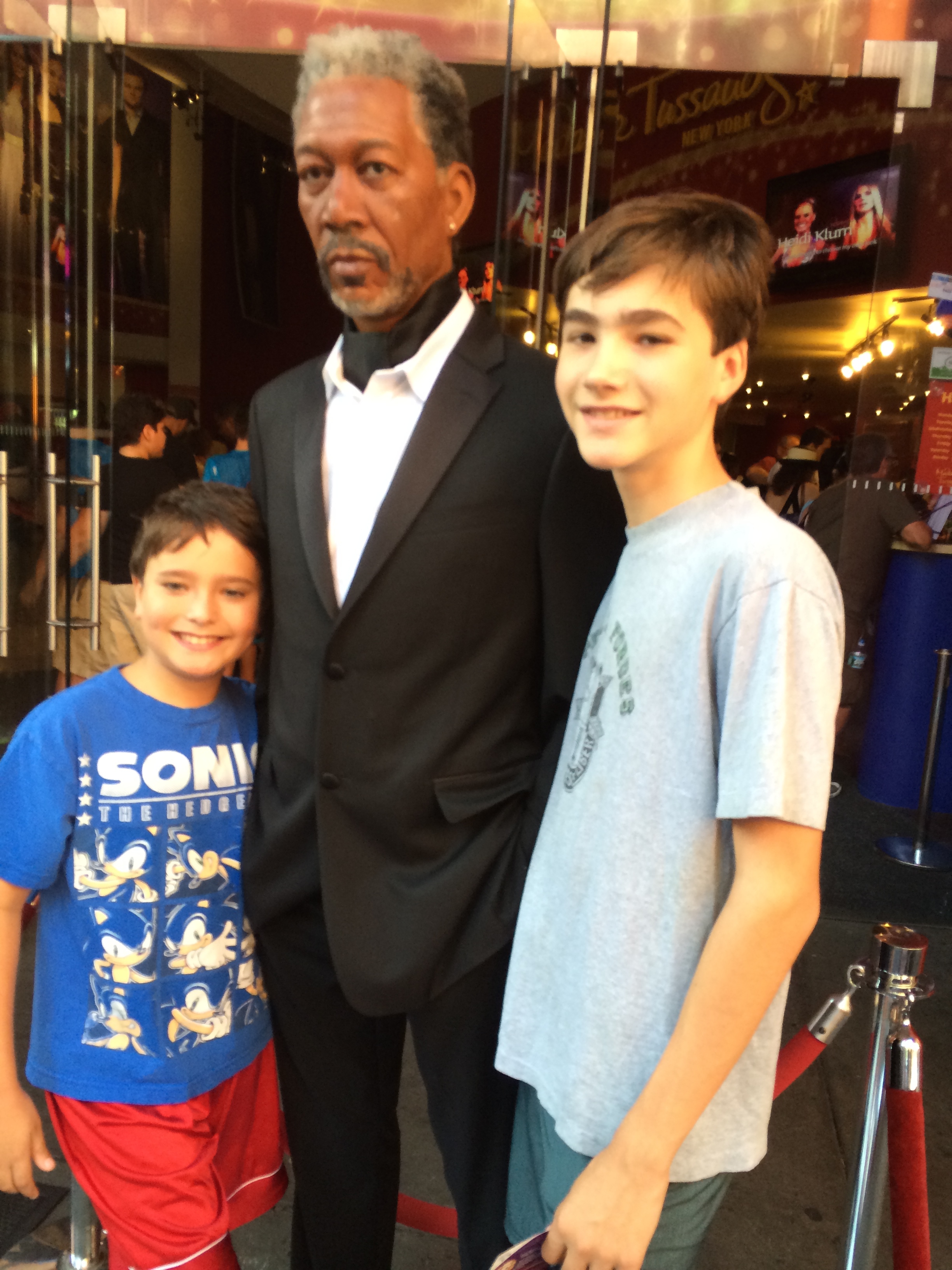 Morgan Freeman in Times Square with the Garfins