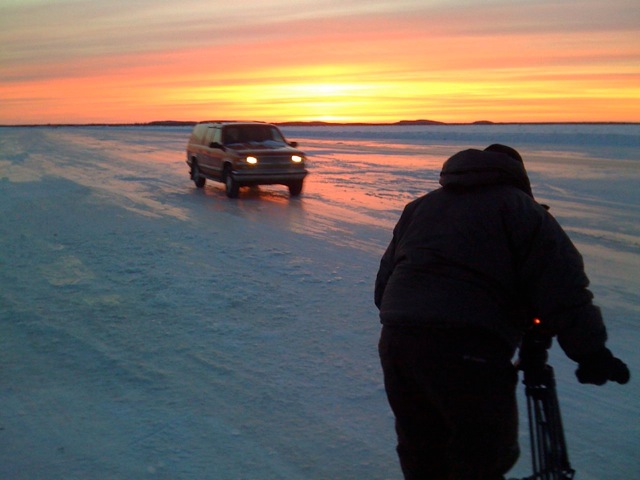 Sergio Olivares shooting on Canadian ice road.