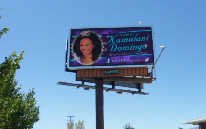 Miss California Southern National Teenager Kamalani Domingo billboard in Northern Los Angeles Co
