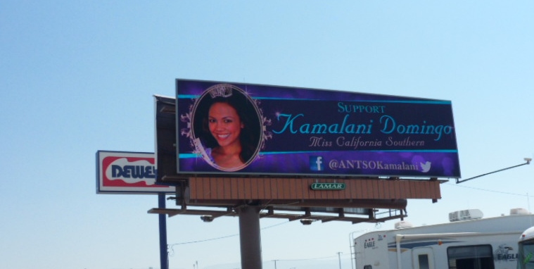 Miss California Southern National Teenager billboard in Northern Los Angeles Co off the freeway