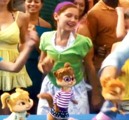 Serena Laurel dancing with the Chipettes. Screen Shot from ALVIN & the CHIPMUNKS: Chipwrecked