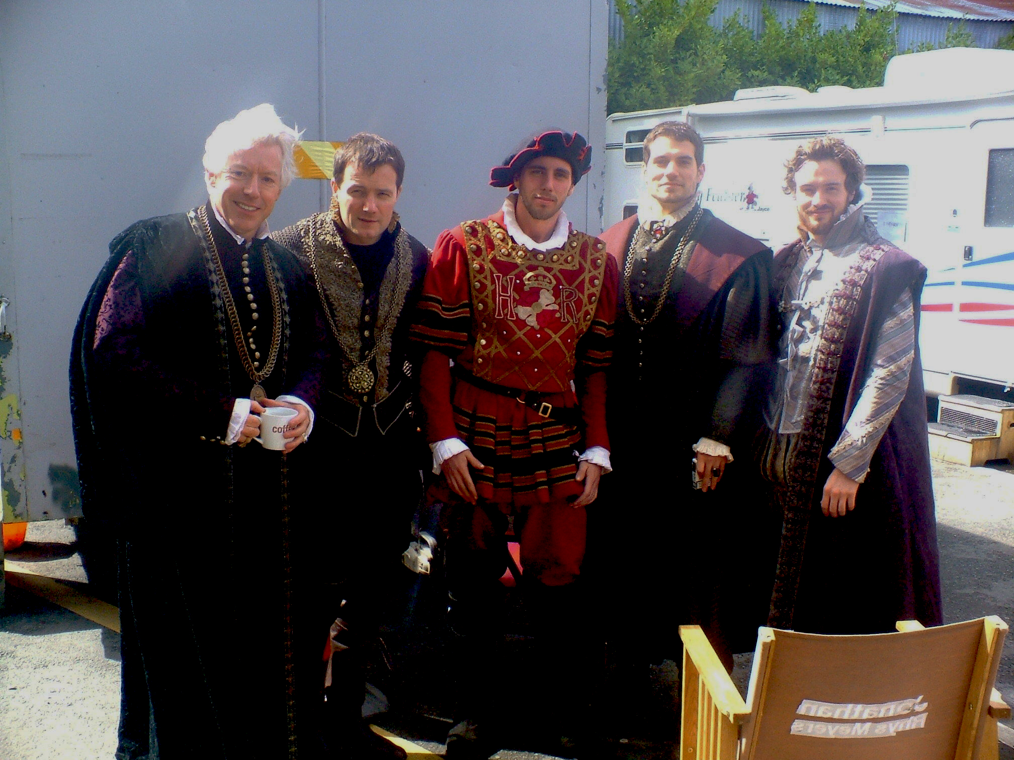 Nick Dunning, Padraig Delaney, Patrick Murphy, Henry Cavill,and Jamie Thomas King on set of The Tudors