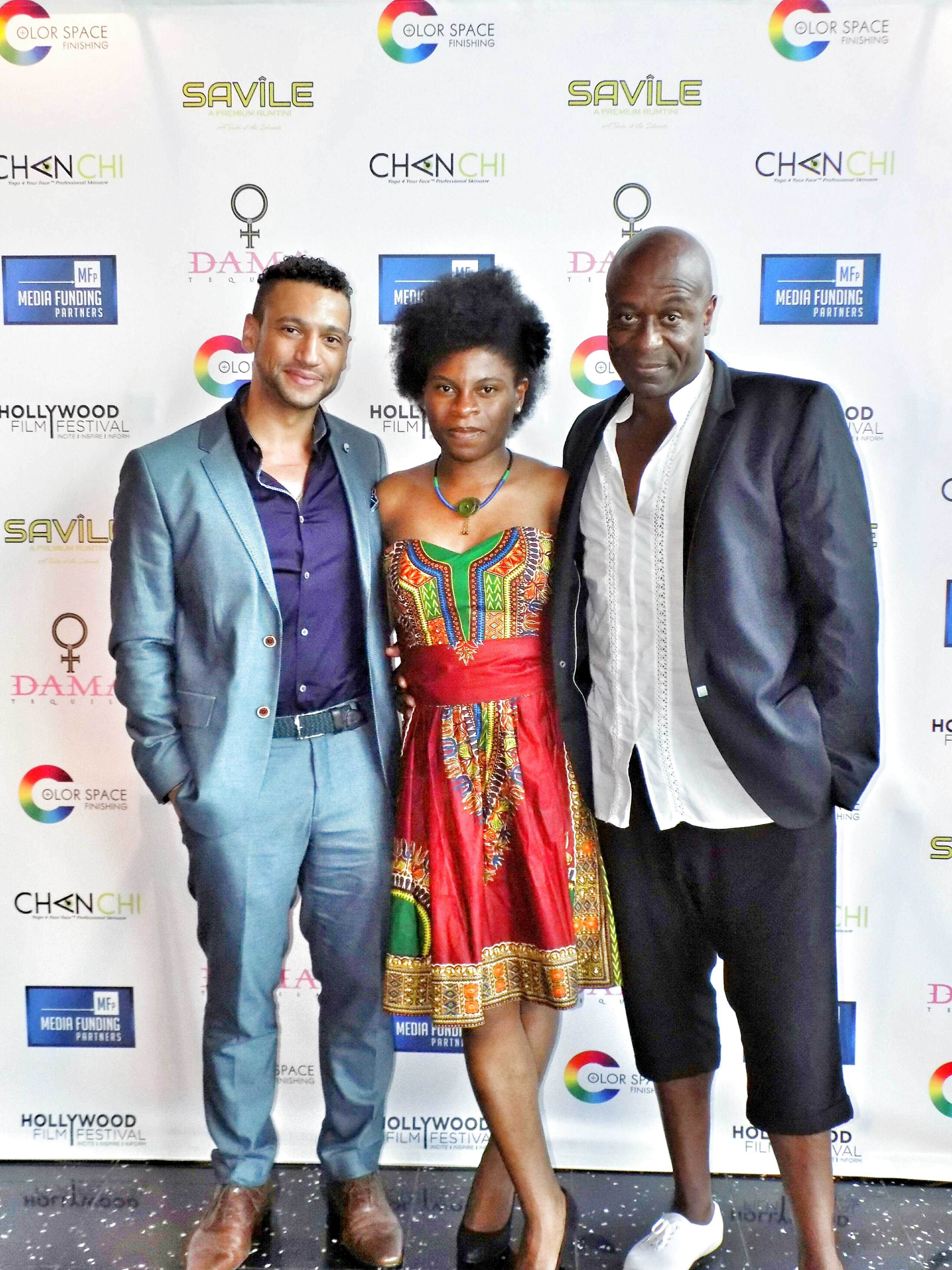 Saul James with director/writer Francoise Ellong and actor Bruno Henry.