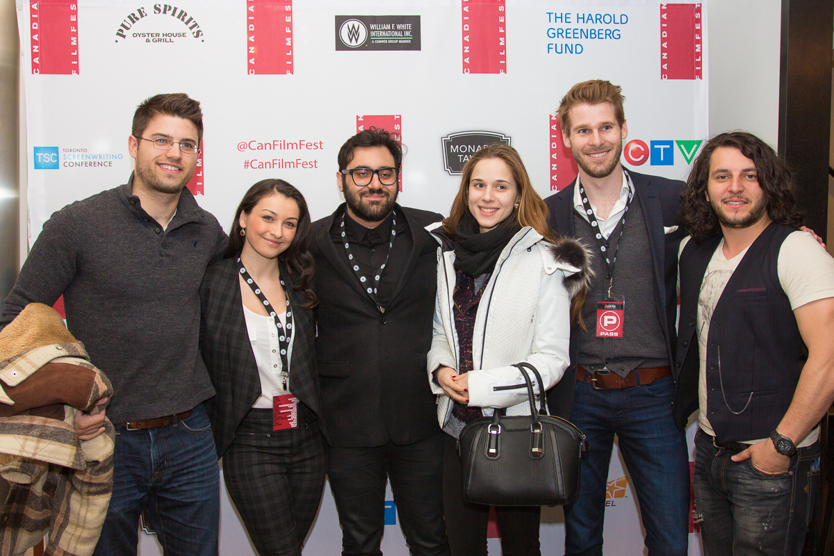 (left) Mackenzie Ball, Ann Pirvu, Rouzbeh Heydari, Valerie Myronenko, Ted Jefferies and Trenton Taheri attend Canadian Film Fest Premiere of 