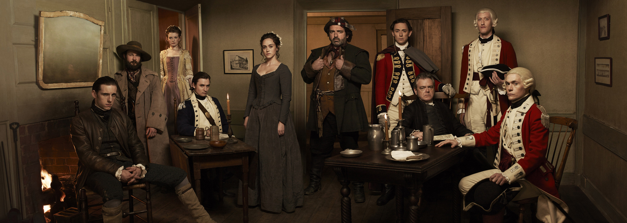 Angus Macfadyen, Jamie Bell, JJ Feild, Heather Lind, Kevin McNally, Seth Numrich, Burn Gorman, Samuel Roukin, Daniel Henshall and Meegan Warner in TURN (2014)