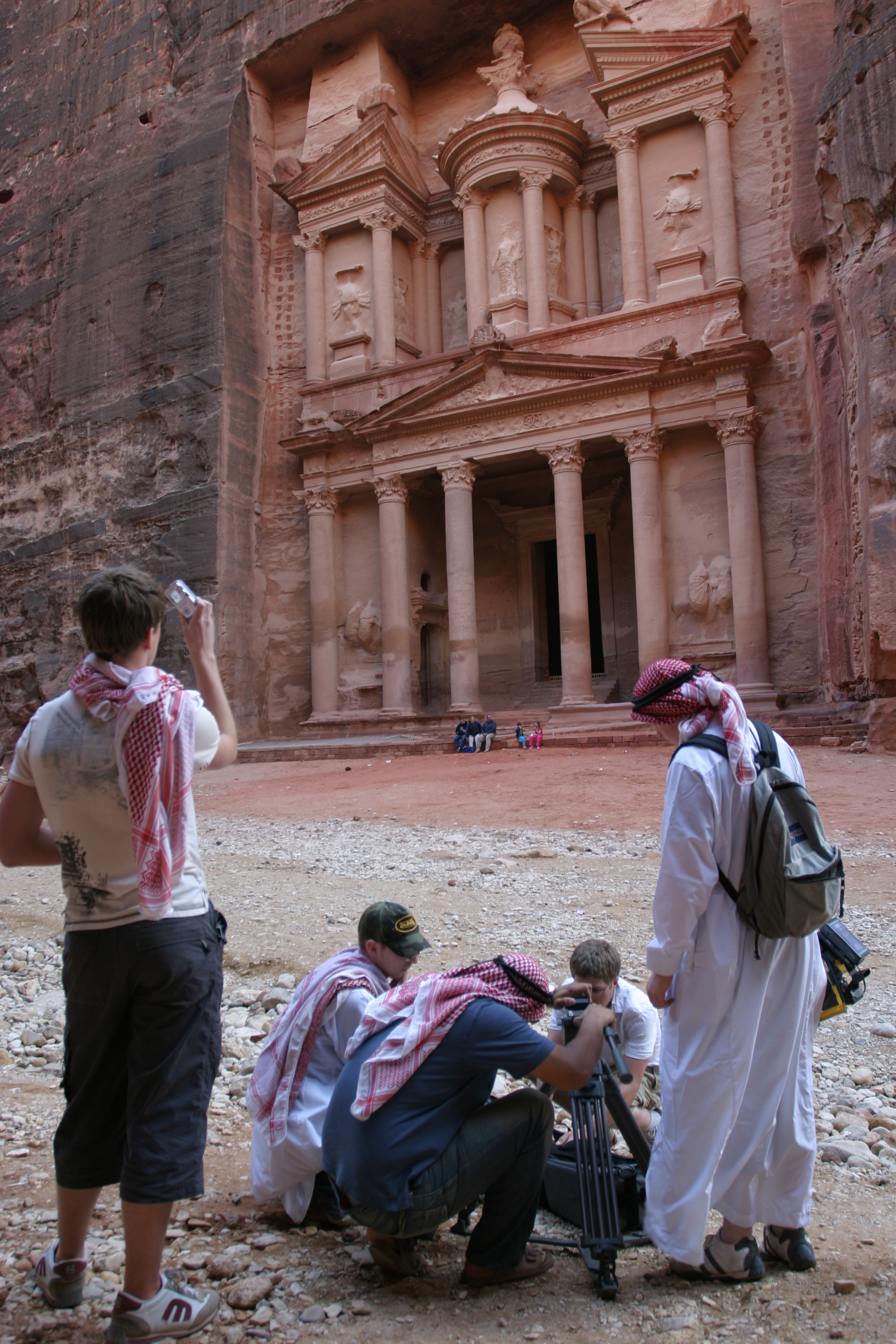 On location for 'Footsteps in Arabia' at Petra, Jordan.