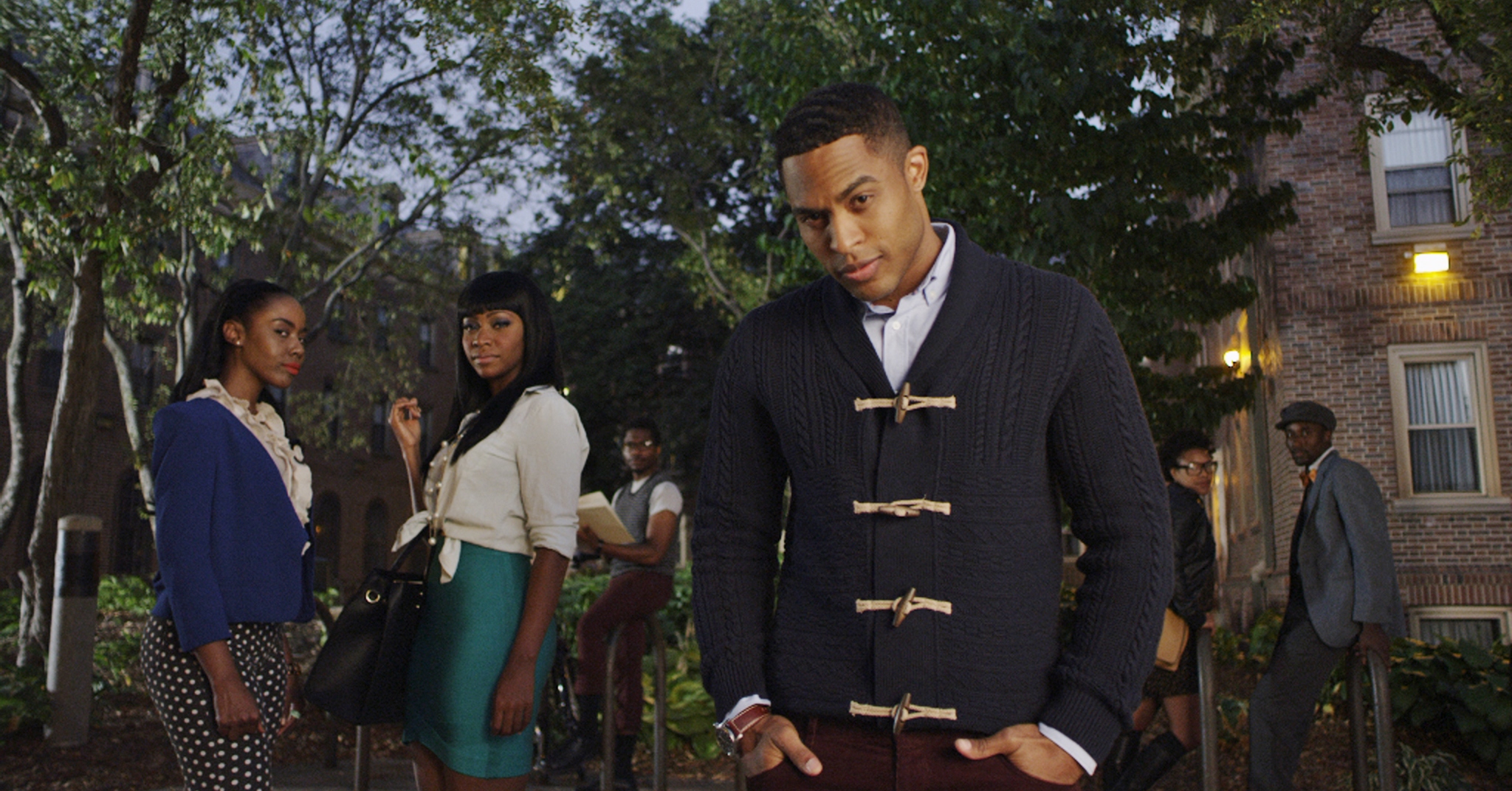 Still of Brandon P Bell, Nia Jervier and Teyonah Parris in Dear White People (2014)