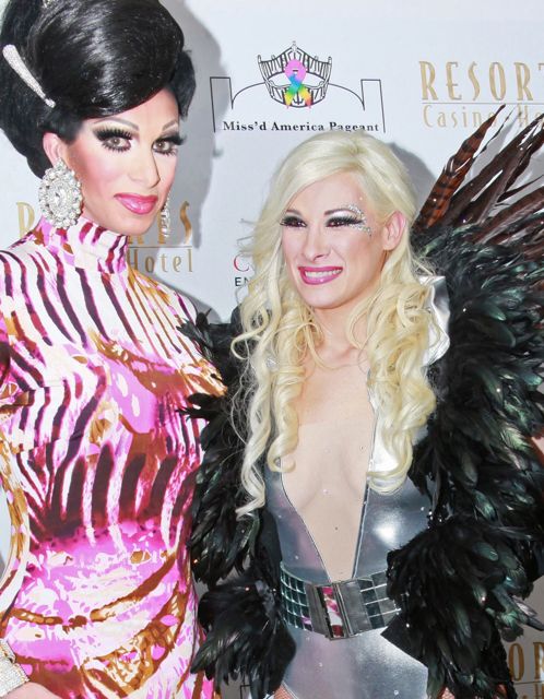 As Special Guest Performer for Miss'd America Pageant 2012 (along with Carson Kressley & Martha Wash) Pictured with KITTY HICCUPS (winner 2011) BOARDWALK HALL